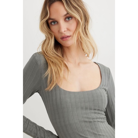 Dynamite Ribbed Turquoise-Blue Dress - Picture 3 of 8